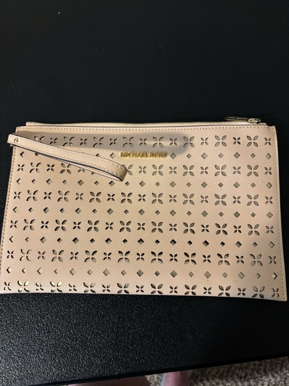 MICHAEL Michael Kors Blush Perforated Wristlet Clutch with Gold Logo
